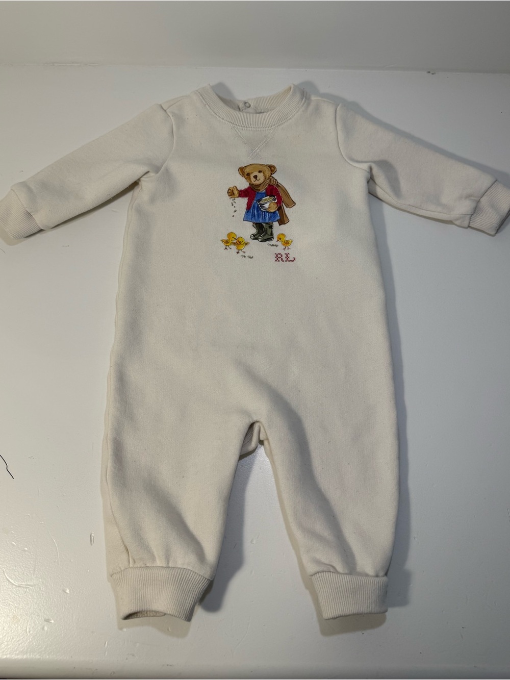 Ralph Lauren Baby Polo Bear One Piece Fleece Onesie Romper 6 Months